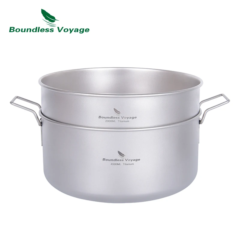 Boundless Voyage Titanium Steamer Pot Stock Soup Pot Set Outdoor Camping Cookware Lightweight Picnic Hiking Hanging Pot