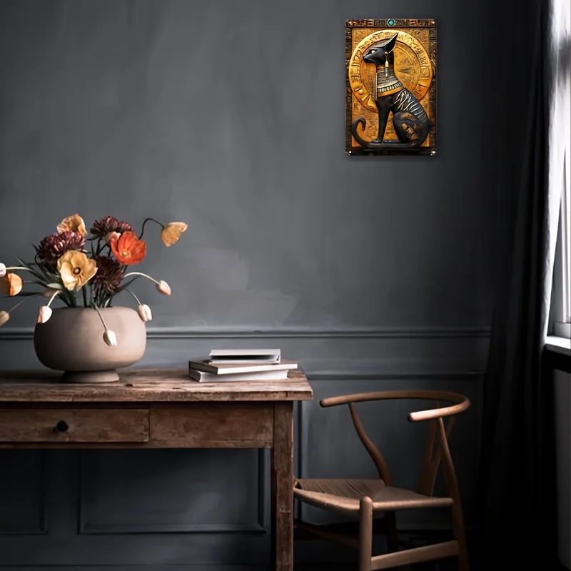 

Metal Aluminum Sign Wall Hanging (7.87inch X 11.81inch), 2D Gift Egyptian Cat God, Square Decoration, Square Sign, Square Gift