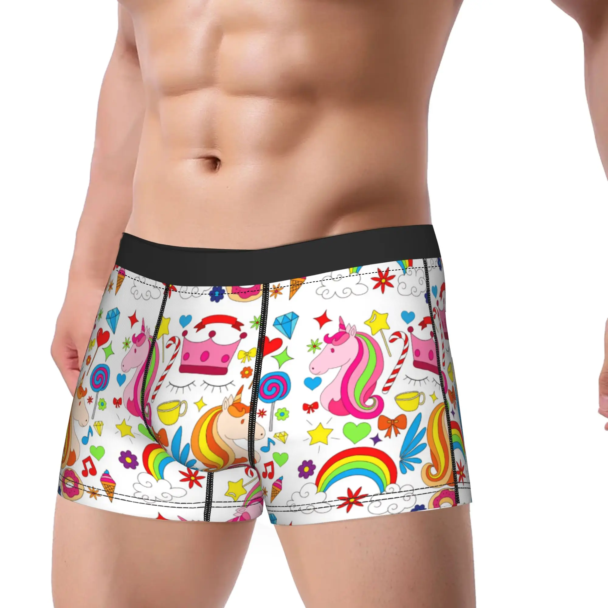 Unicorn doodle design Underwear  Men Underpants Print Comfortable Boxershorts Hot Sale Shorts Briefs Plus Size