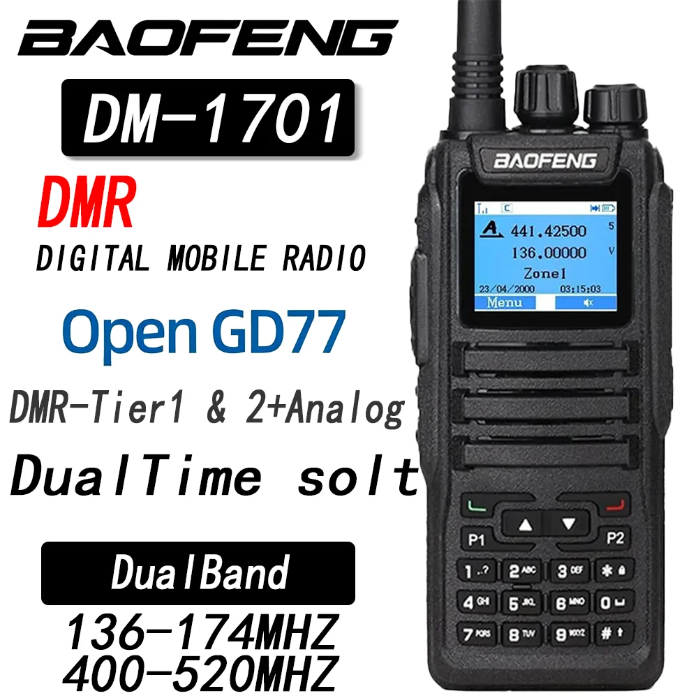 Baofeng DM-1701 DMR Digital Walkie Talkie, Dual Mode Analog+Digital, Open GD77, Dual Time Slot Tier 1+2 Ham Amateur Radio, DR-18