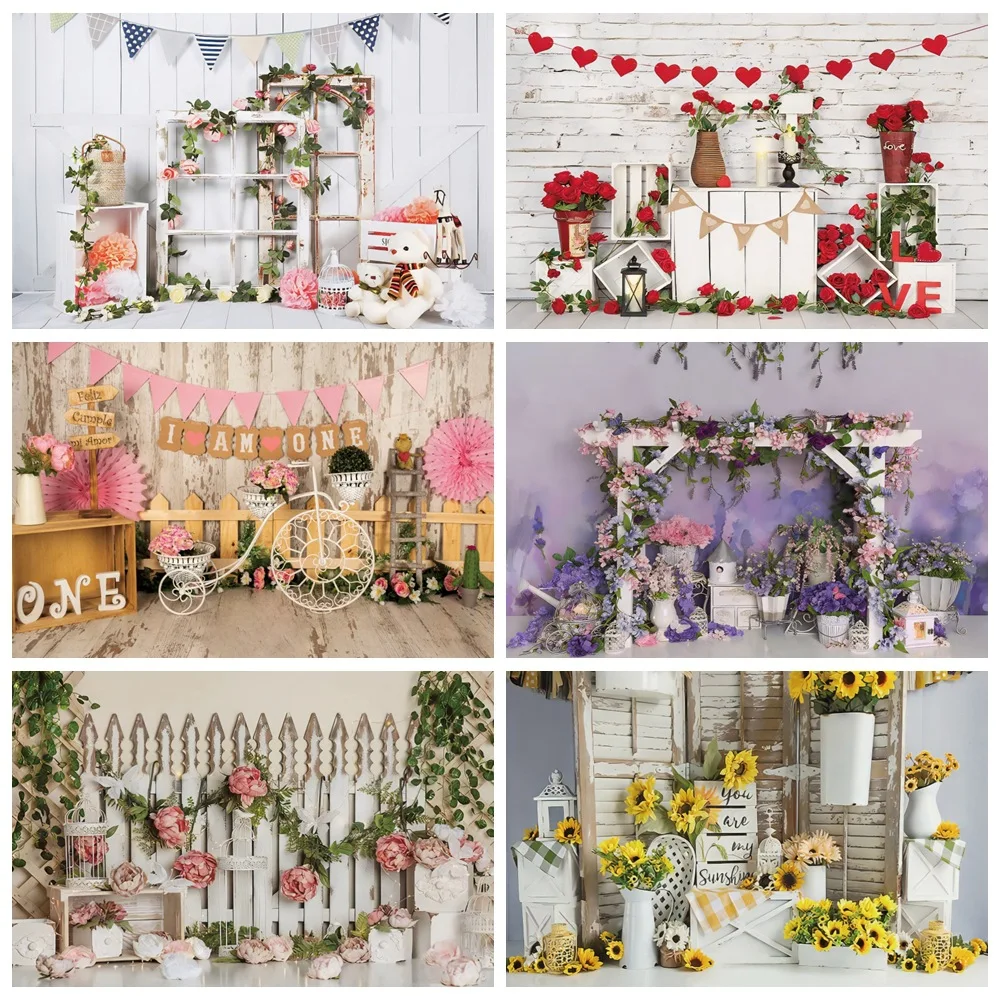 

1st Birthday Party Photography Background Flowers Butterfly Newborn Baby Cake Smash Decoration Backdrop For Photo Studio Props