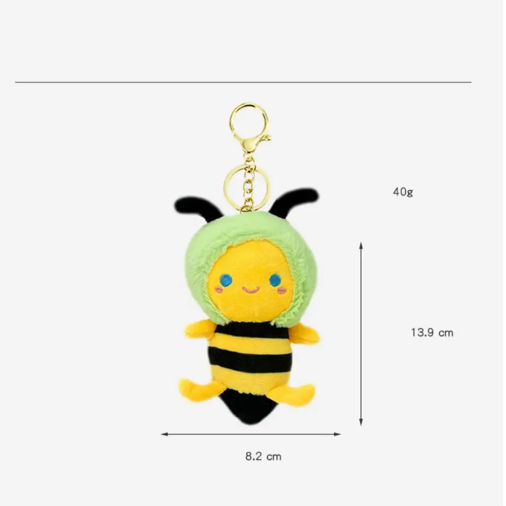 Stuffed Cotton Bee Plush Keychain Funny Little Bee Shape Plush Animal Bee Keyring Creative Personalized Bee Doll Bag Pendant