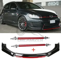 For VW Golf MK7.5 MK7 MK6 MK5 GTI GTD 2017-2021 Car Front Bumper Lip Splitter Canard Splitter Diffuser + Red Strut Rods Body Kit