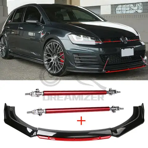 자동차 앞 범퍼 립 스플리터 카나드 스플리터 디퓨저 및 레드 스트럿 로드 바디 키트, VW 골프 MK7.5 MK7 MK6 MK5 GTI GTD 2017-2021