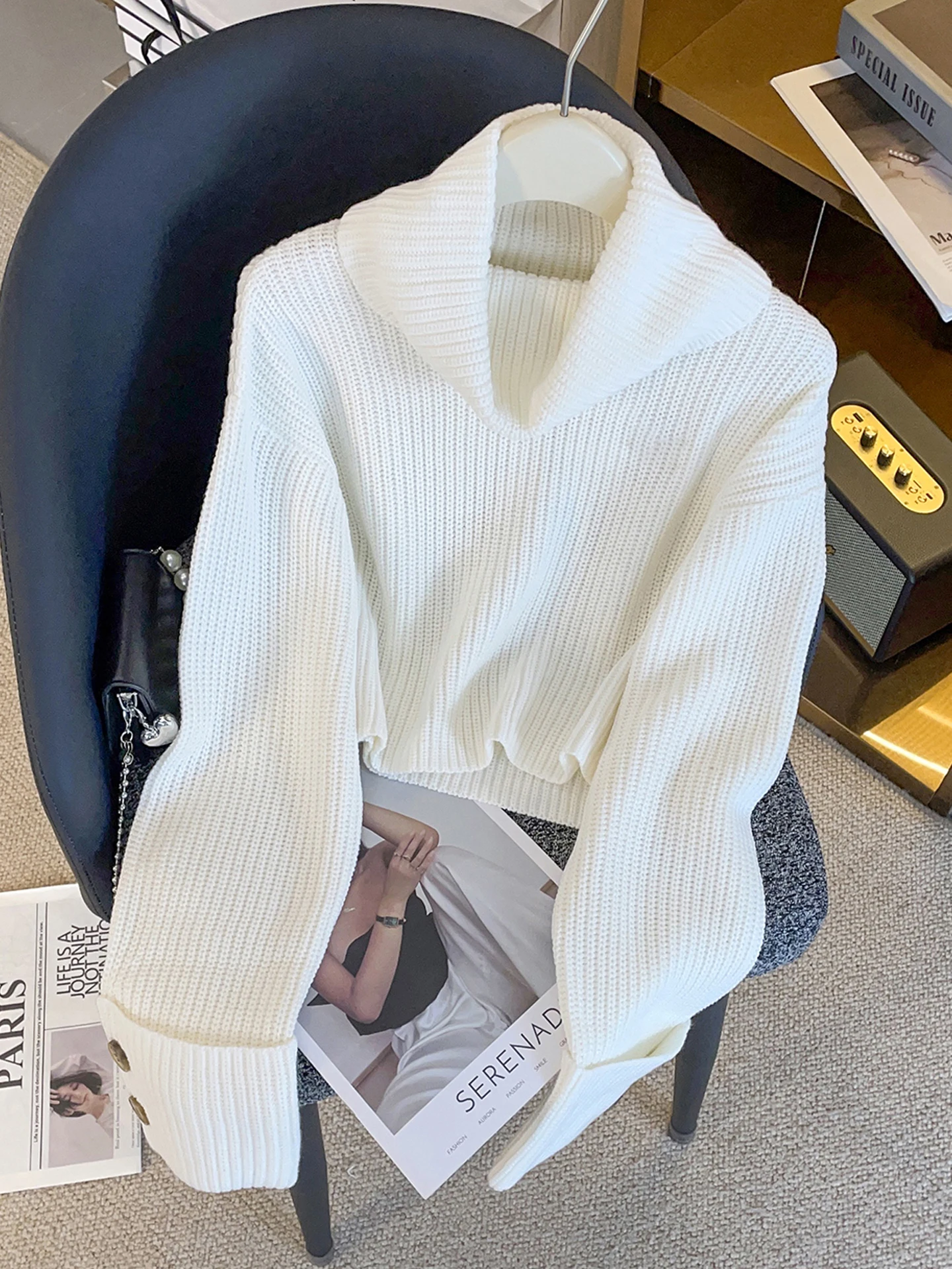 

Ele High Ne Knitwear with Diamond Decoration Soft Sle Women's Premium Faion Autumn Winter Sweater French Sle Long...