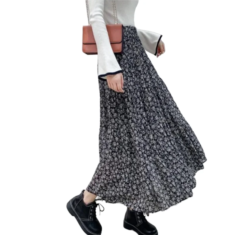 2024 summer women fashion floral print long skirts A line vintage casual female maxi skirts large size vestidos falda midi mujer