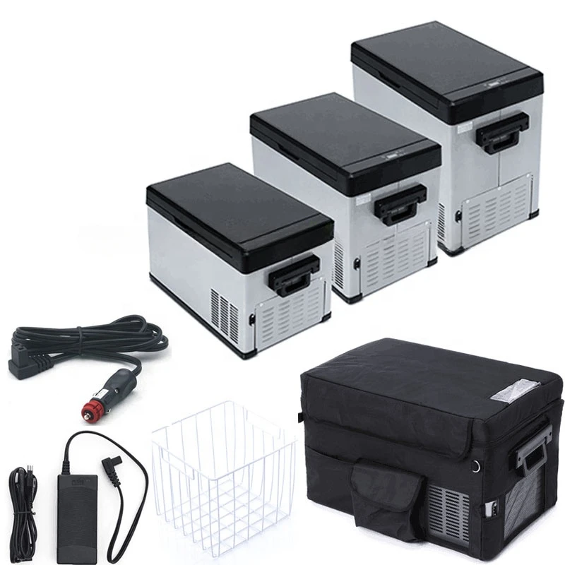 Car Refrigerator Trolley Cooler Box Outdoor Portable Car Fridge Top Quality 50L Big Capacity 12v 24v Black R134a Rechargeable