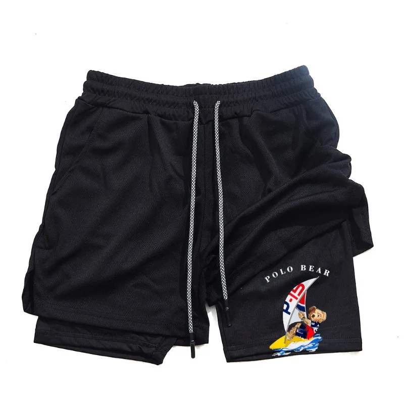 بنطال رياضي للجري 2 في 1 مزدوج الطبقات للرجال، مريح، مسامي، سريع الجفاف للياقة البدنية #4