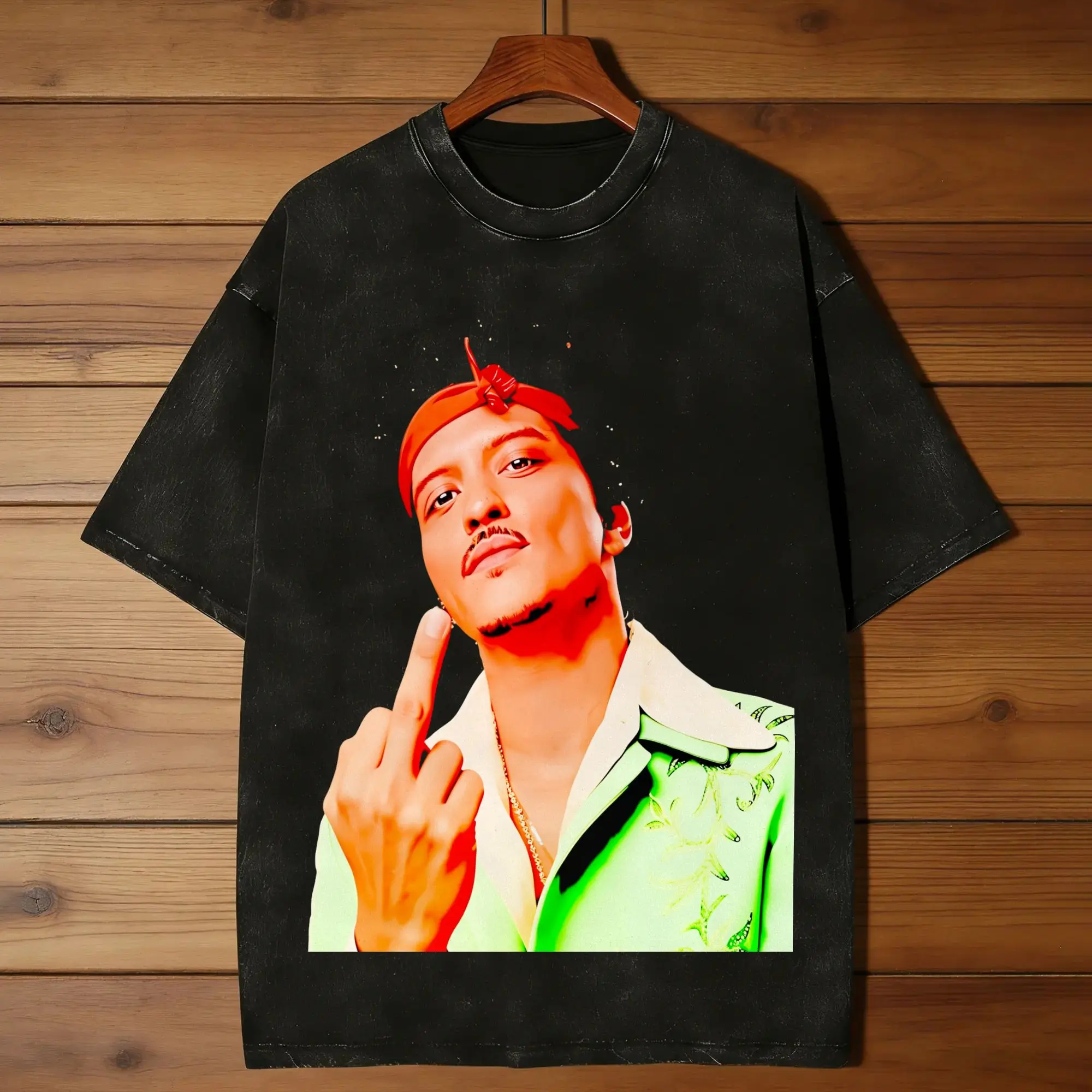 Bruno Mars Middle Finger (2) T-Shirts Men  Cool Cotton Tee Shirt Round Neck Short Sleeve T Shirts Birthday Present Clothing