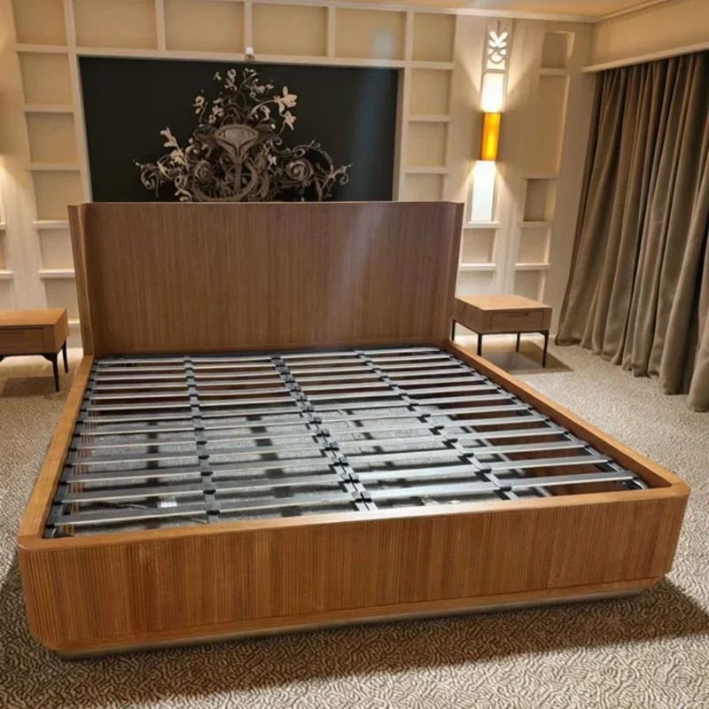 Modern design luxury hand carved panels, oak queen mattress bed frame