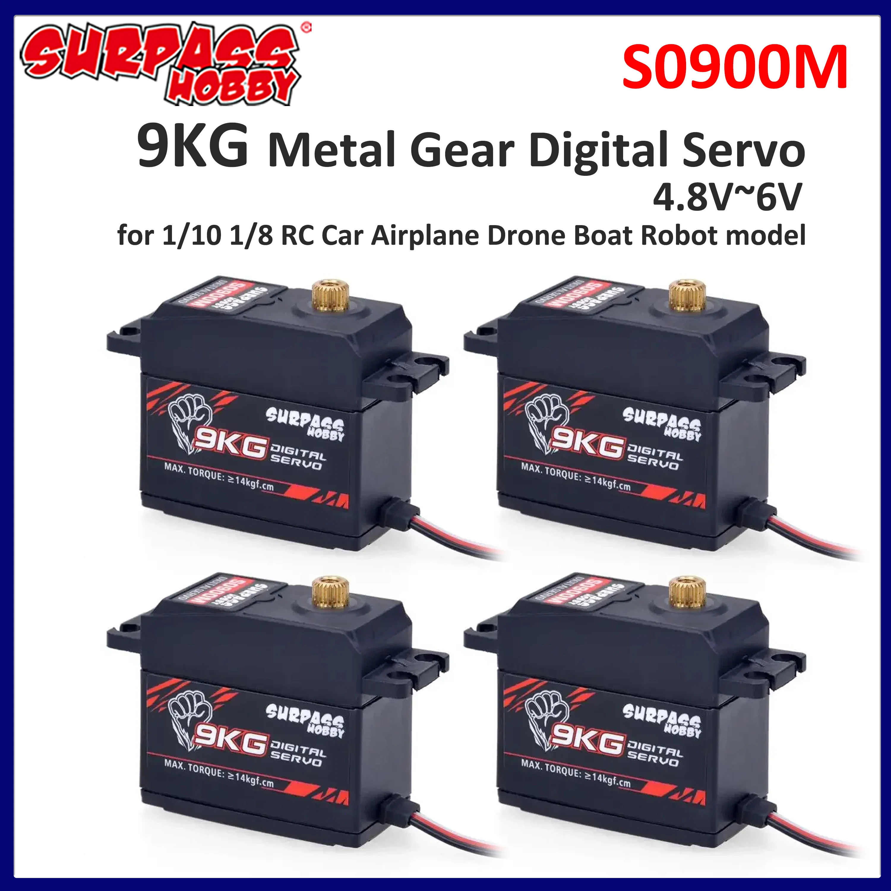 Surpass Hobby S0900M 9KG Metal Gear Digital Servo 4.8V~6V for 1/10 1/8 RC Car Airplane Drone Boat Robot Model Toy Accessorries