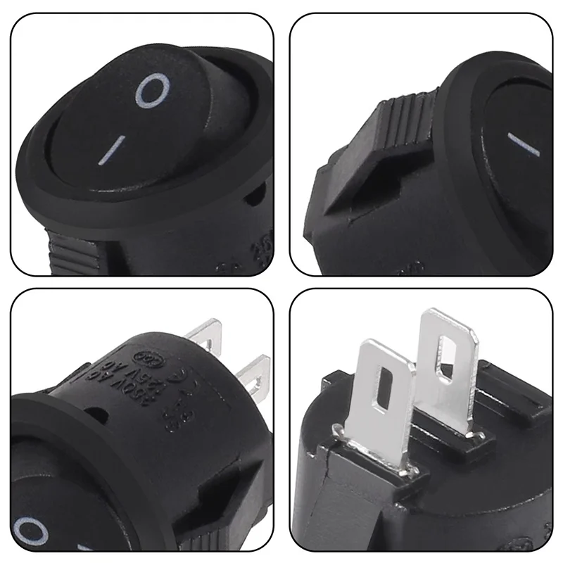 5PCS 20mm Diameter Black 2 Pin ON/OFF Round Rocker Switches 6A/250VAC 10A125VAC Plastic Push Power Button Switch Toggle Switch