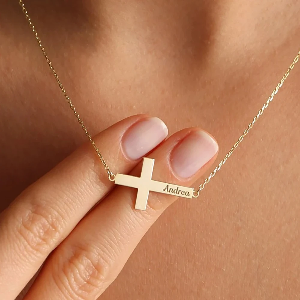 1pc,Custom Cross Name Necklace, Baptism Gift,Personalized Cross Necklace With Name,Christian Gifts for Christening,Gift for Her