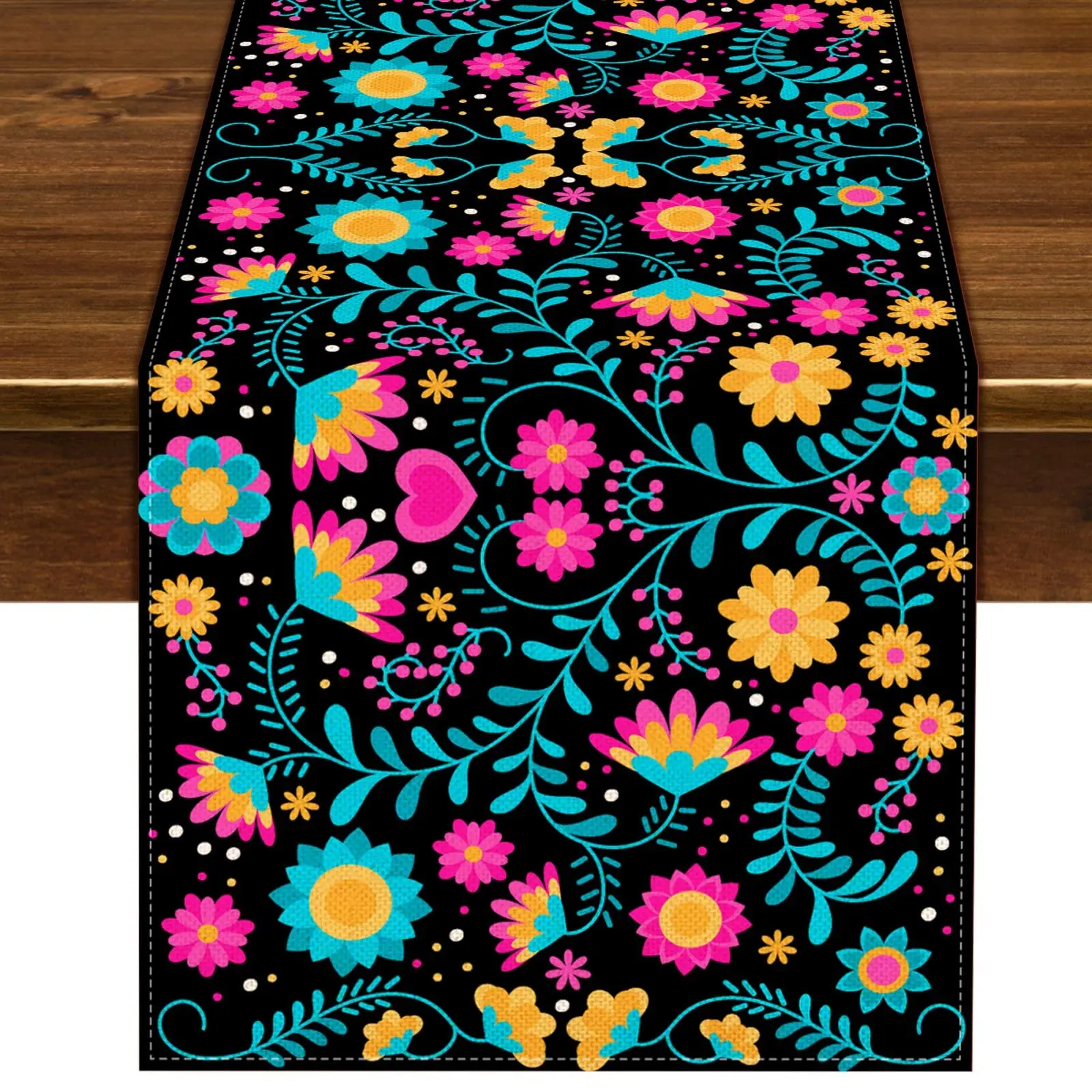 Table Runner for Home Dining Room and Kitchen Decor,Mexican Table Runner for Dia De Los Muertos Cinco De Mayo Party Supply