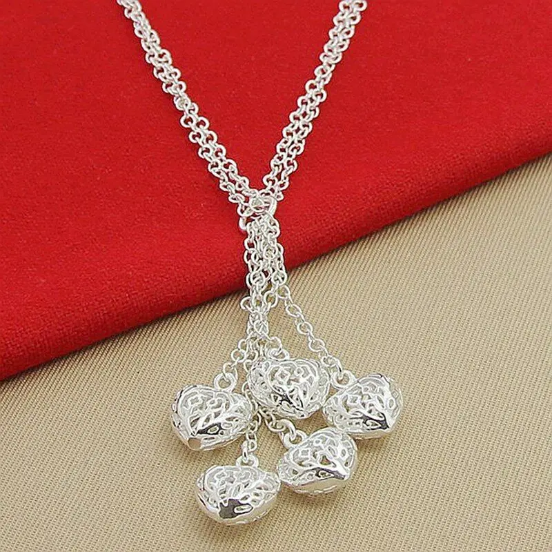 Lucky Charms 925 Sterling Silver Four Heart Leaves Clover Chain Necklace Gifts