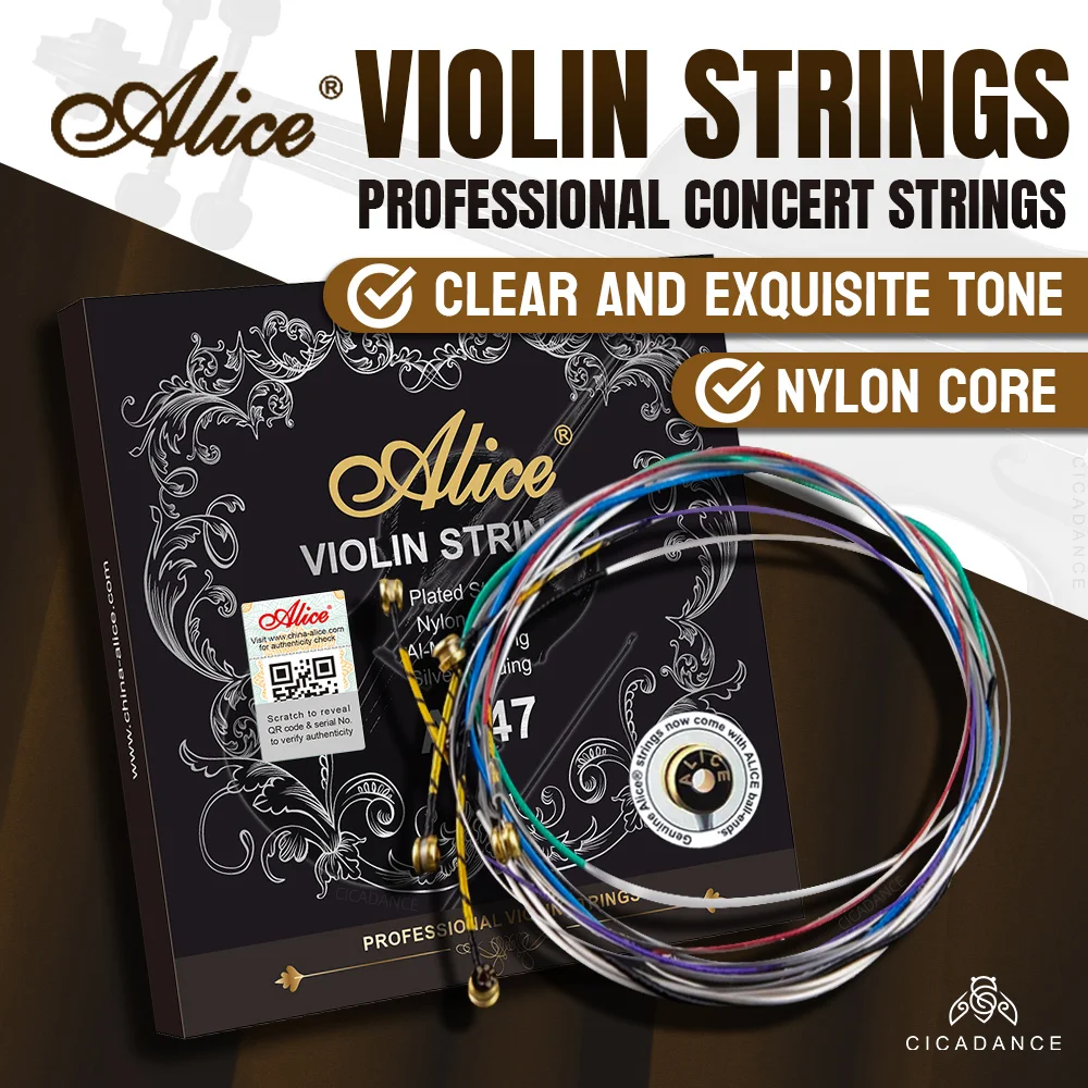 Alice A747 Professional Violin Strings Concert String  Nickel-plated High-carbon Steel Nylon Core Silver Wound Gift for Musician