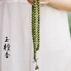 Natural Green Sandalwood Beads Necklace Men Women Buddhist 108 Beads Meditation Prayer Malas Rosary Fragrant Bracelet 6/8/10mm