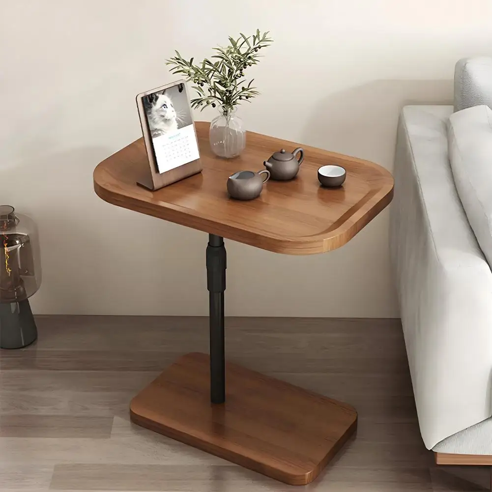 End Table, Adjustable Height C Shaped 2-Tier Metal Side Table, Stable Structure Rounded Corner Living Room Mini Bedside Table