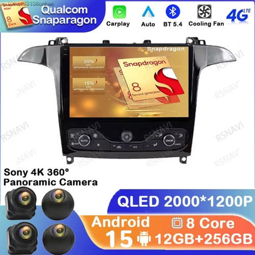 Android 15 Radio del coche para Ford S Max S-MAX 2007-2015 unidad principal Multimedia reproductor Viedo estéreo 4G LTE navegación BT 2 DIN 5G WIFI