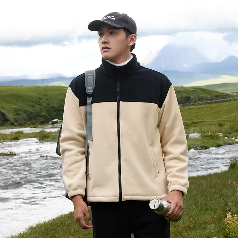 Pop Plus Size Men's Clothing Soft-shell Fleece Camping Jacket Men's Women's Thick Warm Cardigan Coat Winter Outdoor Windproof Ja