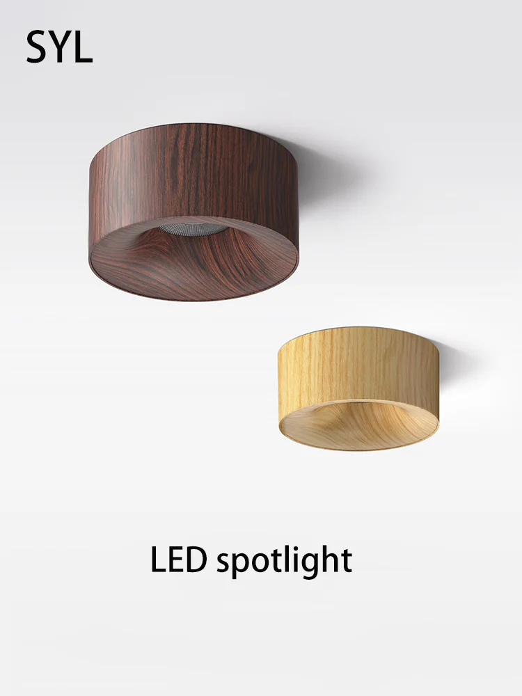 Led Spotlights Surface Mounted Spot Light Walnut Wood Grain Natural Style Ceiling Lamp Ultra Thin Small COB Foco Lamps 110V 220V
