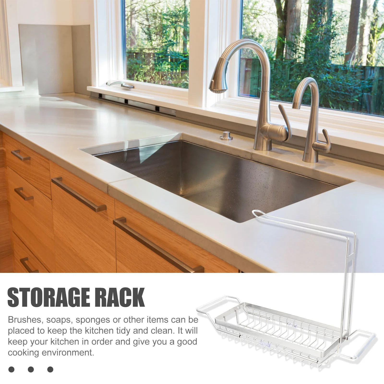 

Stainless Steel Sink Rack Telescopic Sponge Holder Rust-Proof Storage Organizer Kitchen Sponge Drying Rack Sink Organizer