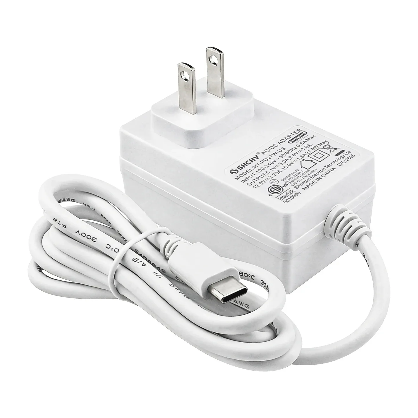 Raspberry Pi 5 Power Supply 27W PD USB-C Charger, 5V 5A Type C Power Adapter with 1.2M Cable, US UK EU Plug for RPI 5
