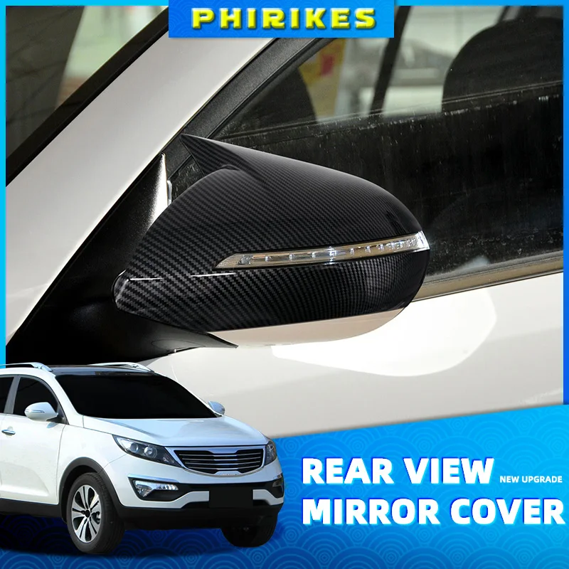 2 Stück Auto-Rückspiegelabdeckungen, glänzend schwarz/Carbon-Optik, für Kia Sportage KX5 2011 2012 2013 2014 2015