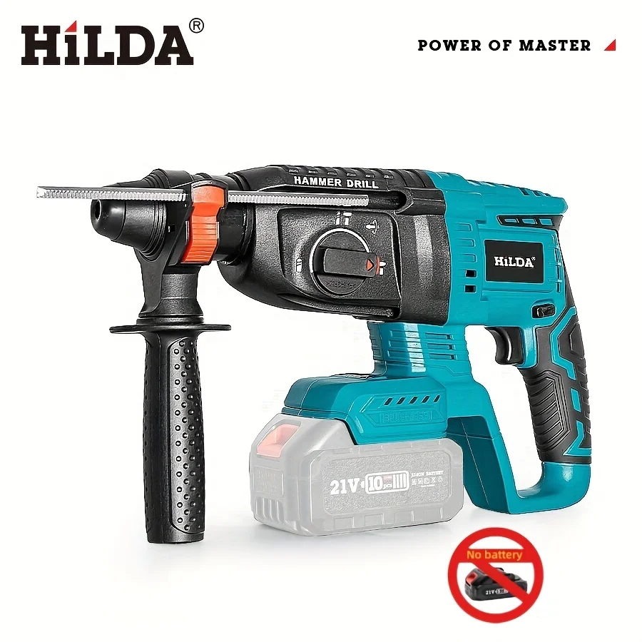 HILDA 21V Brushless Cordless Hammer Drill 26mm 3-in-1 Function Cordless Impact Hammer Drill for Home DIY for Makita Battery