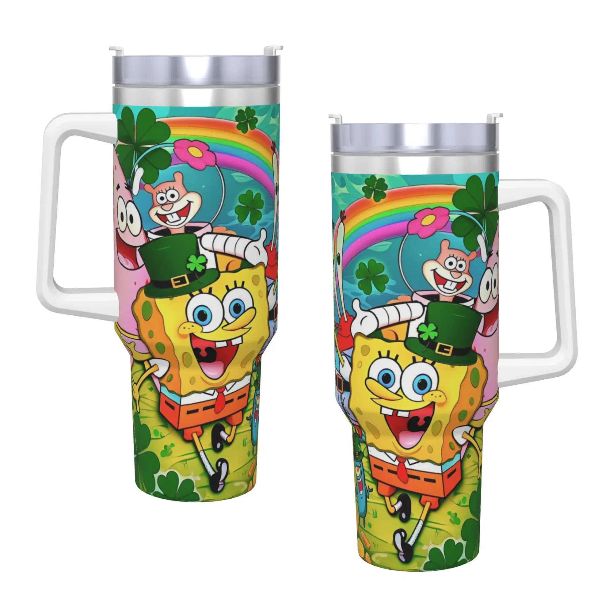 3D Funny SpongeBobs Tumbler  Cold and Hot Water Bottle Heat Preservation Stainless Steel Thermal Cups Custom Travel Mugs Cup