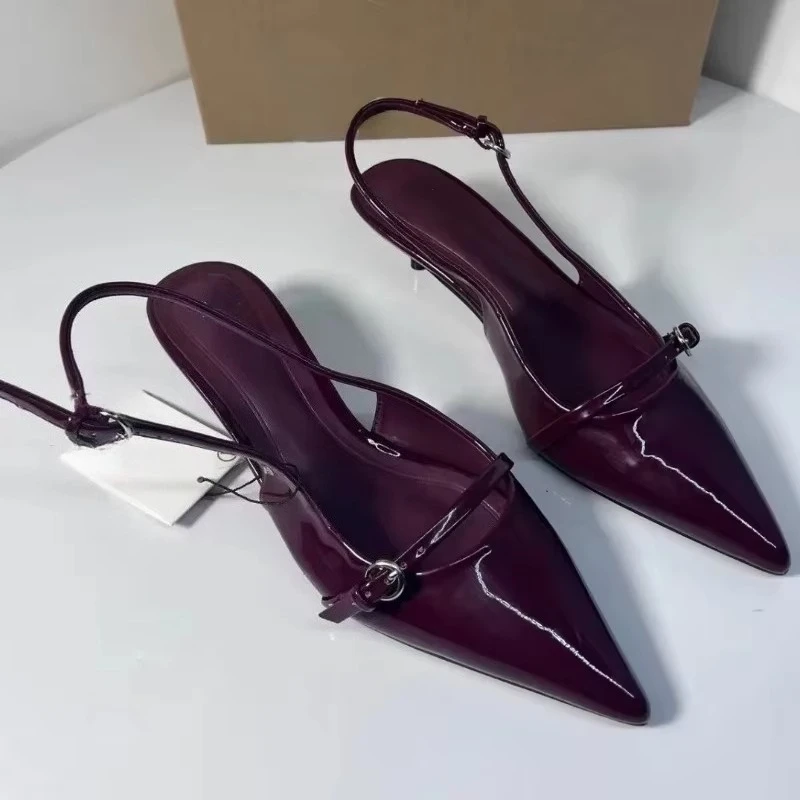 Pointed Toe Buckle Strap Ladies Sandals Solid Shallow Fashion Sexy Party Slingbacks 2025 Summer High Heeled Shoes Woman