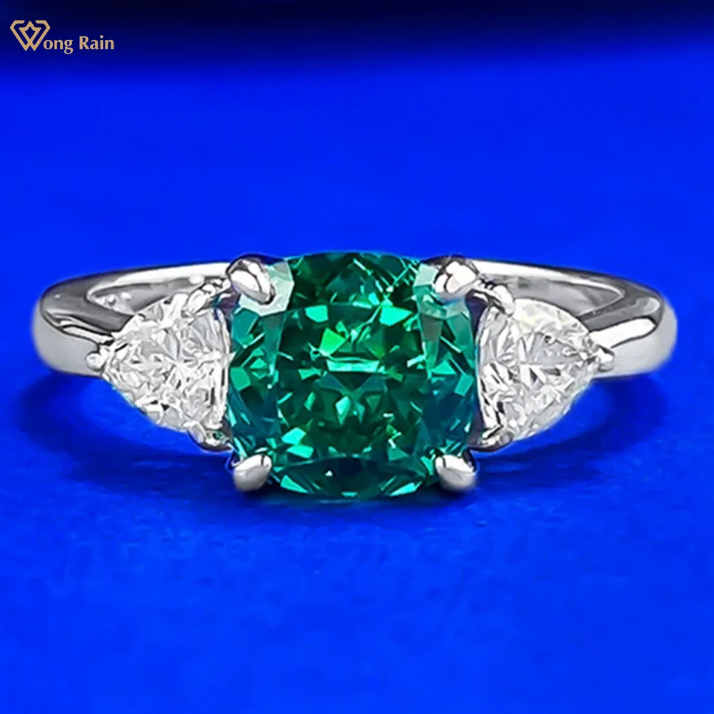 

Wong Rain Sparkling 925 Sterling Silver Crushed Ice Cut 7 MM Emerald High Carbon Diamond Gemstone Engagement Rings Fine Jewelry