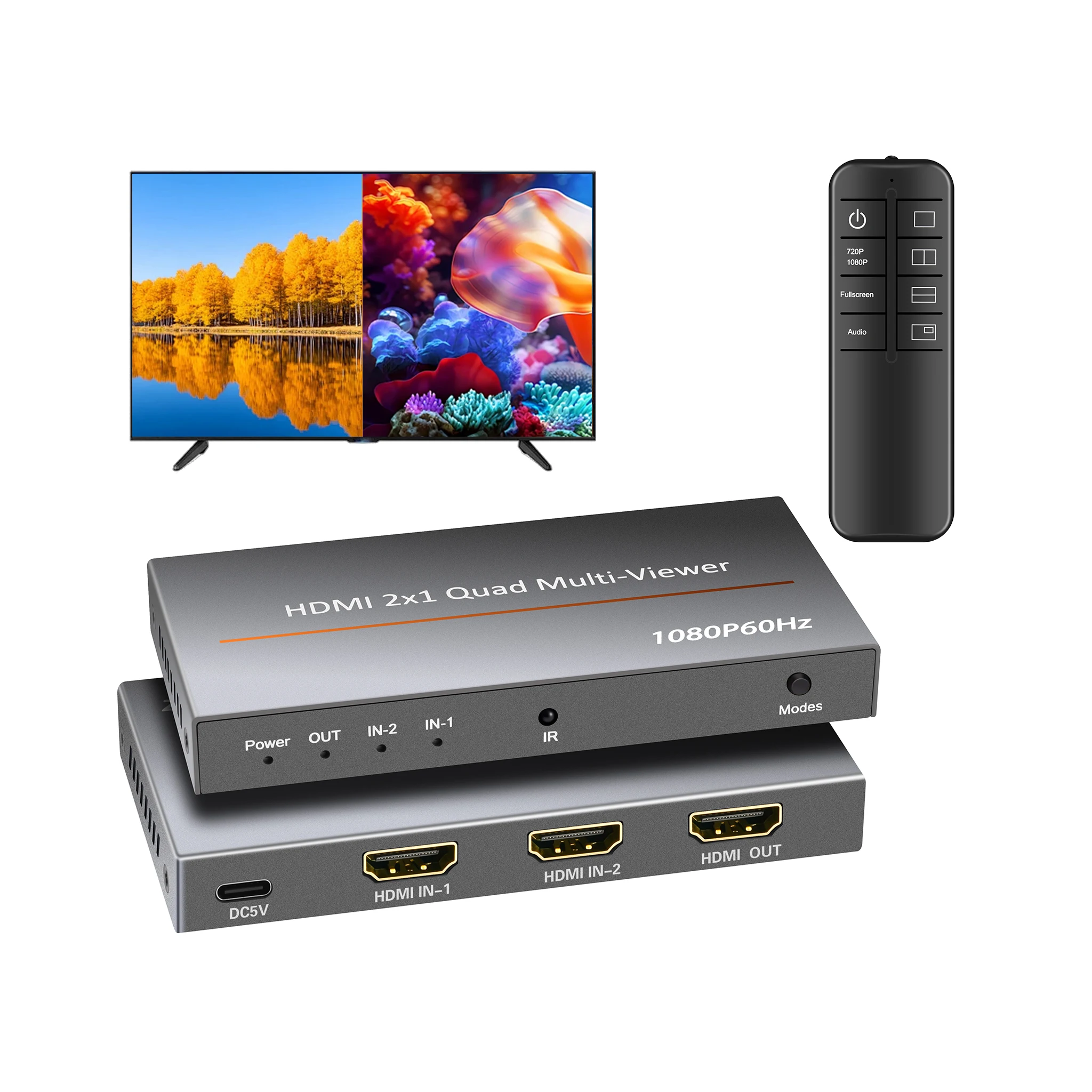 1080p60Hz HDMI 2x1 Multi-viewer 2 in 1 Out Up and Down Left and Right PIP Picture in Picture Display 2 Channel Video Multiplexer