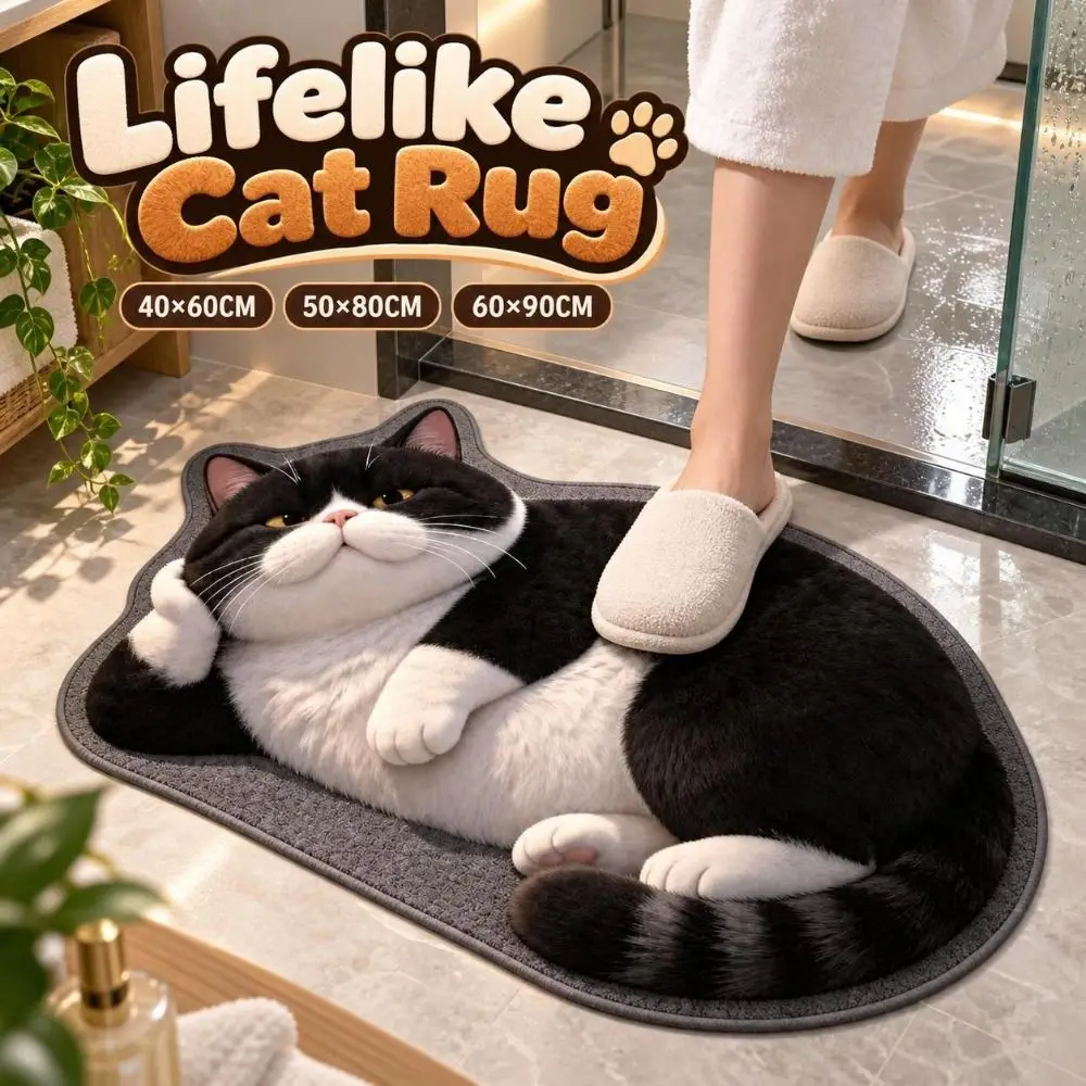 Diatomaceous Earth Lifelike Cat Floor Mat 40×60CM 50×80CM 60×90CM Water-absorbing Bathroom Carpet Washable Non-slip