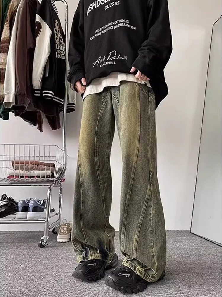 

Мужские джинсы American High Street Sle в стиле хип-хоп, повседневная рабочая одежда, широкие брюки, молодежные модные износостойкие джинсы прямого кроя