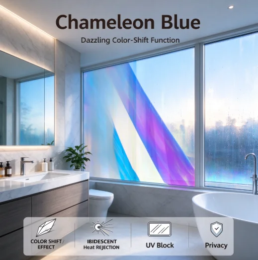 Chameleon Blue Window Tint Roll PET Material One Way Privacy Heat Rejection Anti Glare Solar Control For Household Automotive Wi
