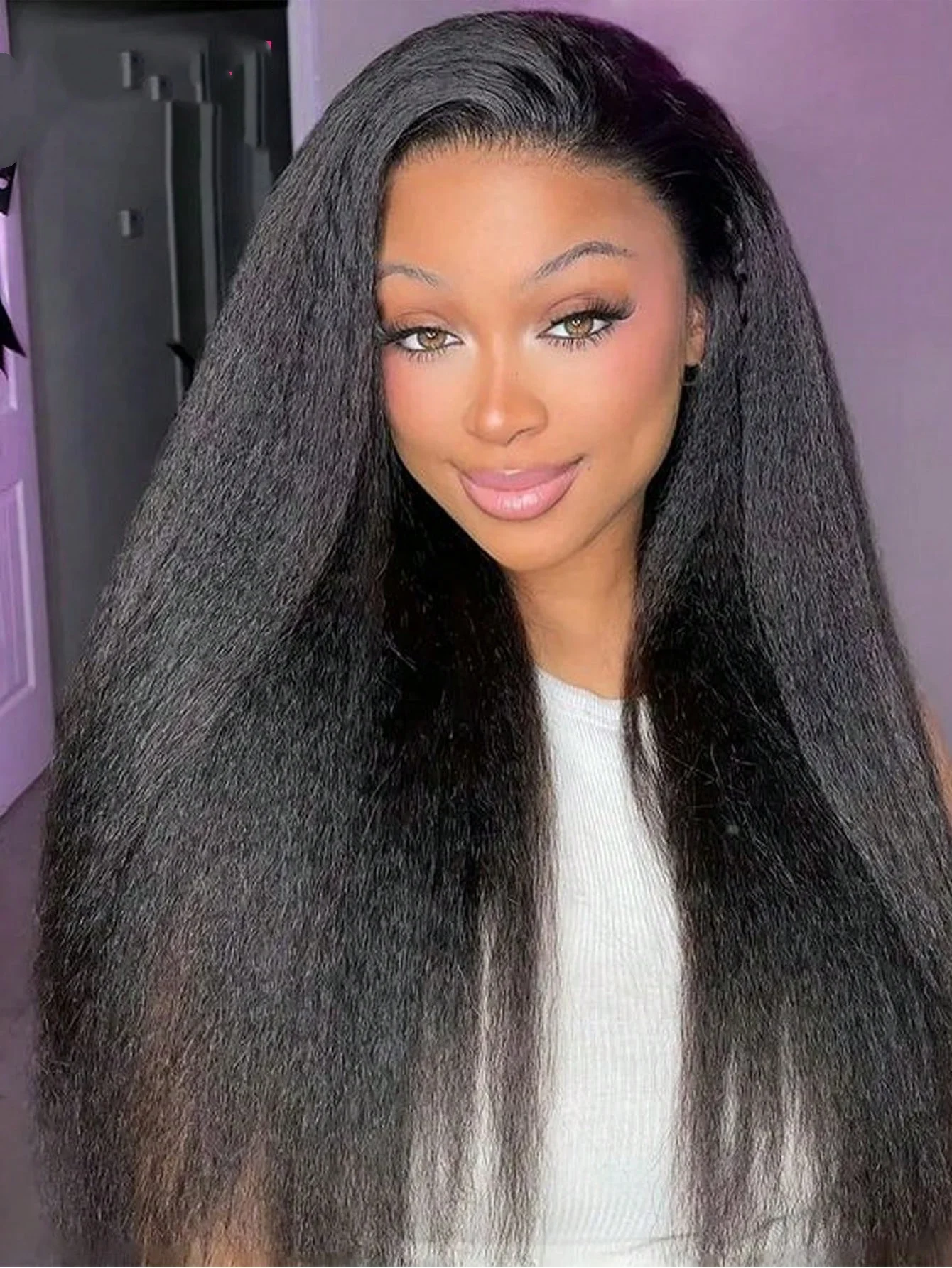 200 Density 360 Full Lace Human Hair Wig Kinky Straight Human Hair Wigs Flexible Fit 3In1 Half Wig With Drawstring Brazilian Glueless Human Hair Wig