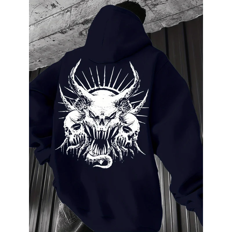 Men's Casual Hoodie，Printed with Geometric Skull Pattern - Spring and Autumn Knitted Fabric，Tailor-made fit，Polyester Blended Be