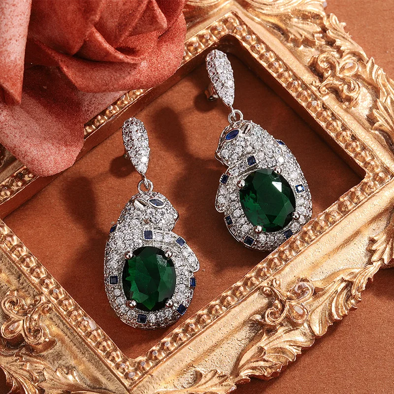 

Vintage Animal Green Zircon Earrings, Silver - Plated Sparkling Halo, Anniversary/Birthday Gift