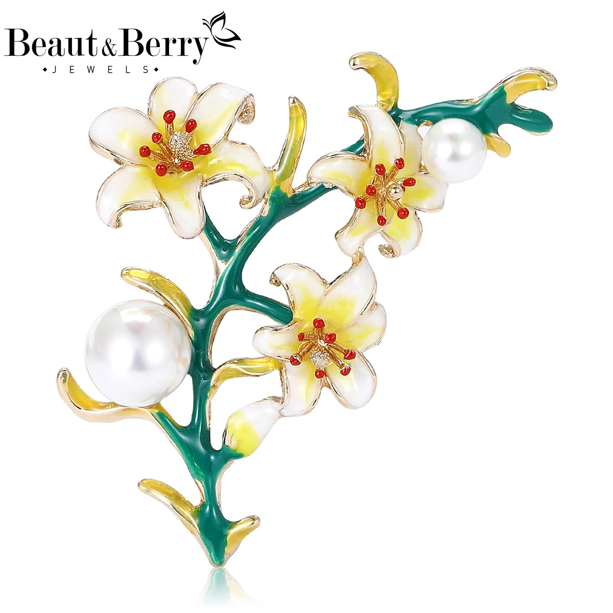 

Beaut&Berry Elegant Enamel Pearl Lily Brooches for Women Unisex Plant Pins Casual Party Jewelry Accessories Gifts Decoration