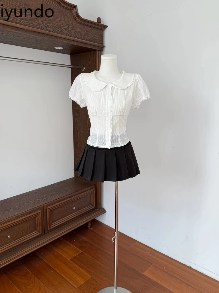 Elegante Franse zoete witte blouse voor dames Leuke kraag Pofmouwen Hoogwaardige katoenen top Boho Chic Style Outfit