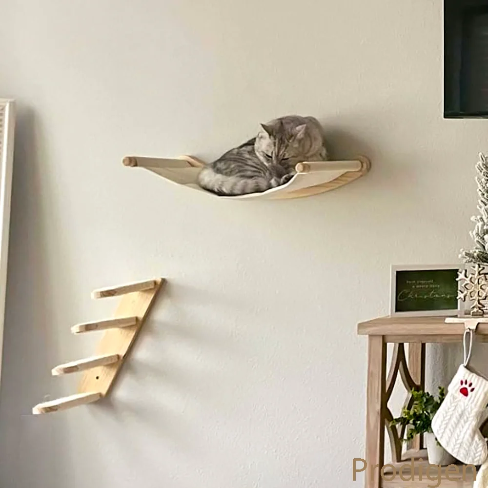 Cat Wall Furniture Floating Wall Shelf Jumping Platform Climbing Perches Hammock Wall Steps Scratching Post For Sleeping Playing