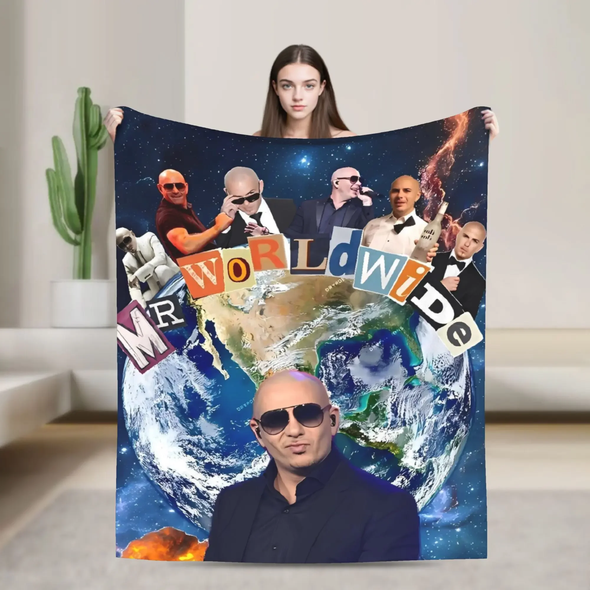 

Pitbull Mr Worldwide Funny Meme Plush Throw Blanket Soft Warm Flannel Bedspread for Home Decor Travel Office Bed