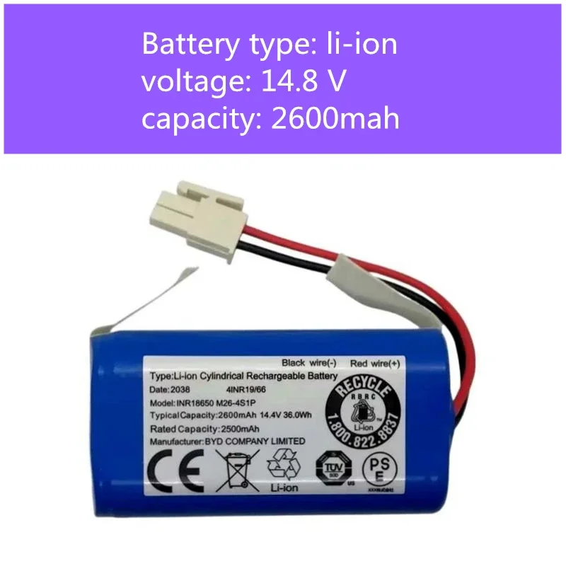 ILIFE Robot Vacuum Cleaner Battery 14.8V 2600mAh Lithium 4S1P M26 INR18650 Compatible with A4 A4s V7 V7s Plus A6 A9