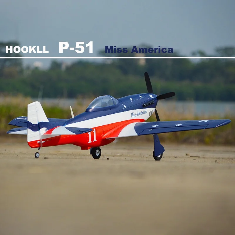 HOOKLL Model Sports Machine P51 Blue And Red Paint Remote Control Model Aircraft Electric Retracting And Landing Gear P-51