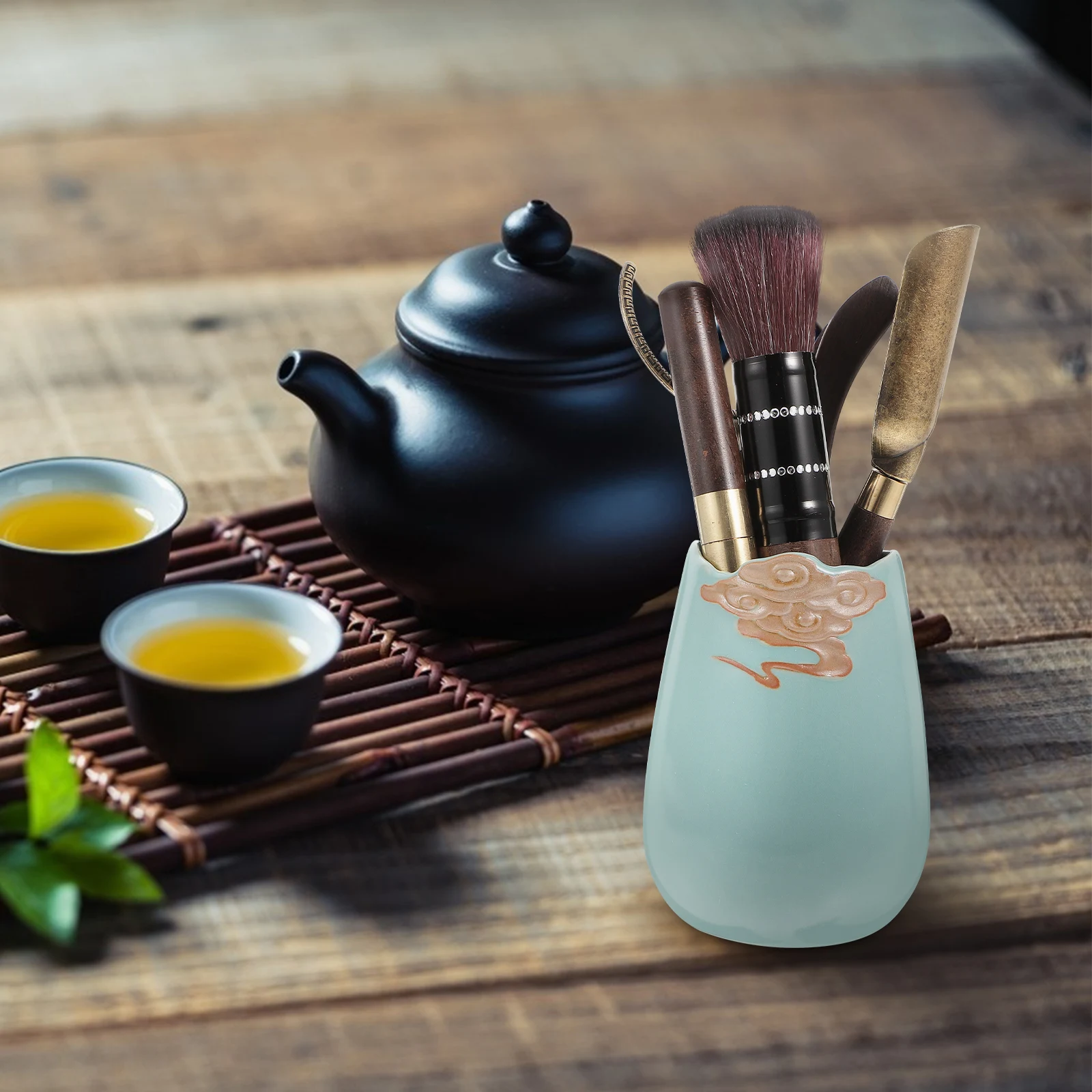 

6 Pieces Tea Making Tools Set Green Bucket Ceremony Kit Long Life Teahouse Accessories Portable Gift Idea