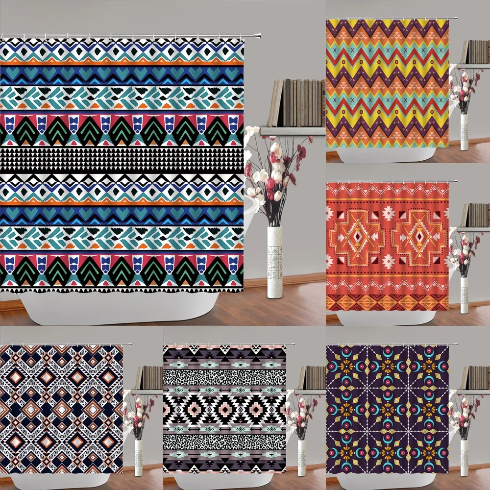 

Aztec Shower Curtain Southwestern Native American Ethnic Abstract Geometric Tribal Navajo Vintage Fabric Bathroom Curtains Home