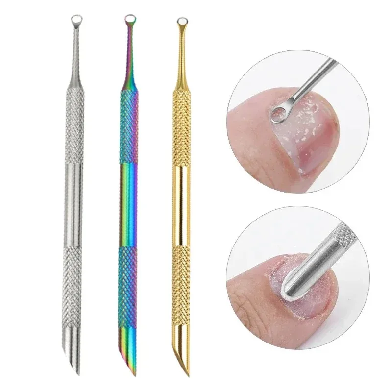 

Double-Headed Stainless Steel Cuticle Remover Nail Pusher Exfoliation Prep Tool Clean Dead Skin Circle Bevel Shovel Manicure Pen