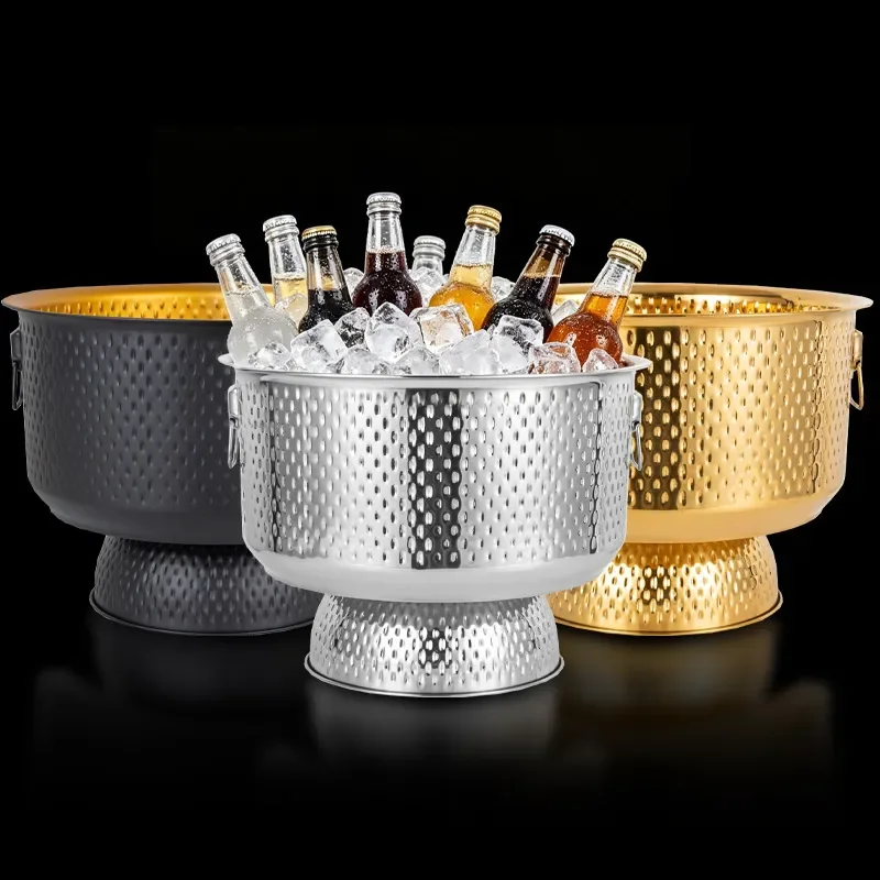 Luxury Stainless Steel Ice Bucket With Stand For Champagne Wine Beer Commercial Bar KTV Party Drink Cooler Holder Large