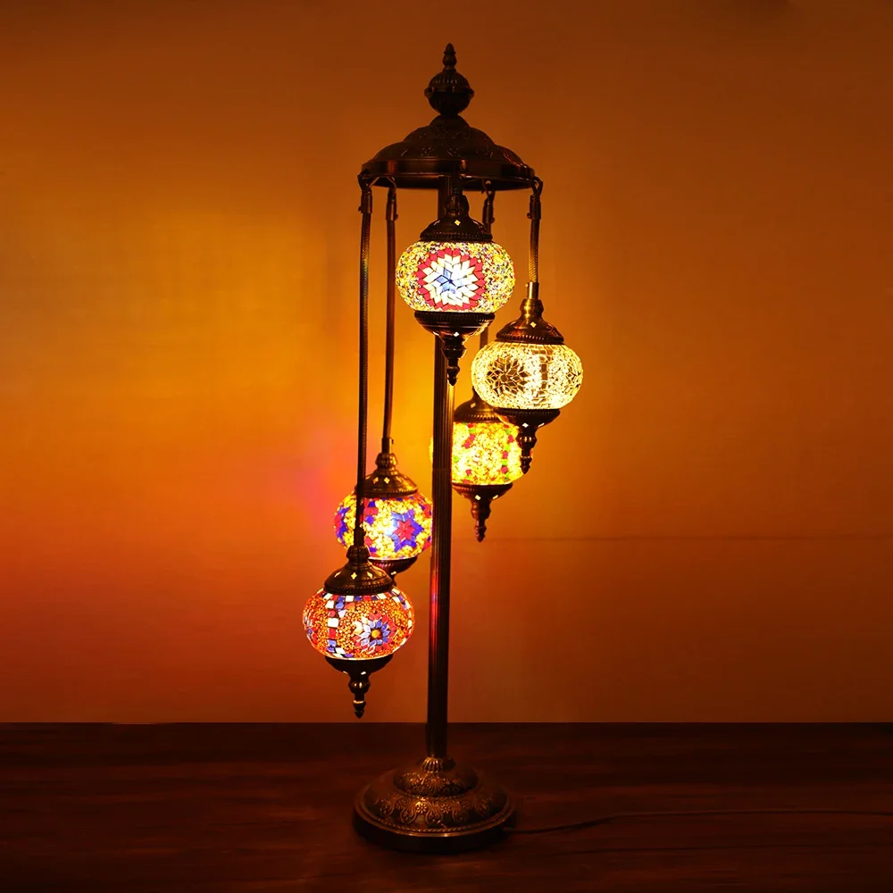 Marrakech Decorative Night Light 5 Globes Turkish Mosaic Floor Lamp Moroccan Tiffany Style standing Lamp